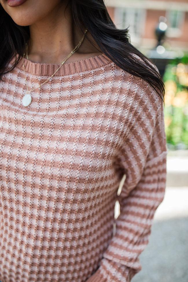 Midnight Dreams Tan And Brown Striped Sweater Product Image