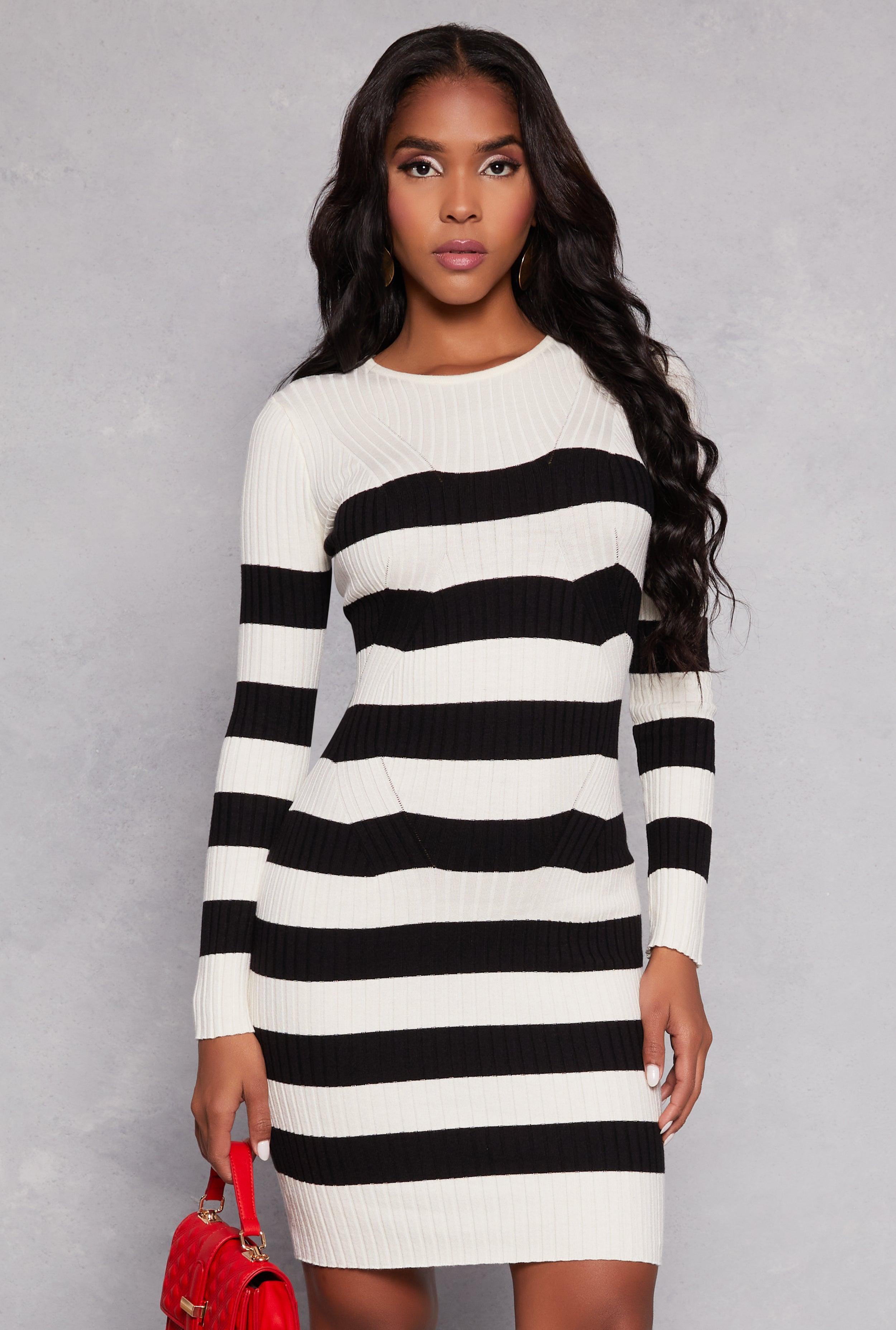 Womens Striped Long Sleeve Sweater Dress Product Image