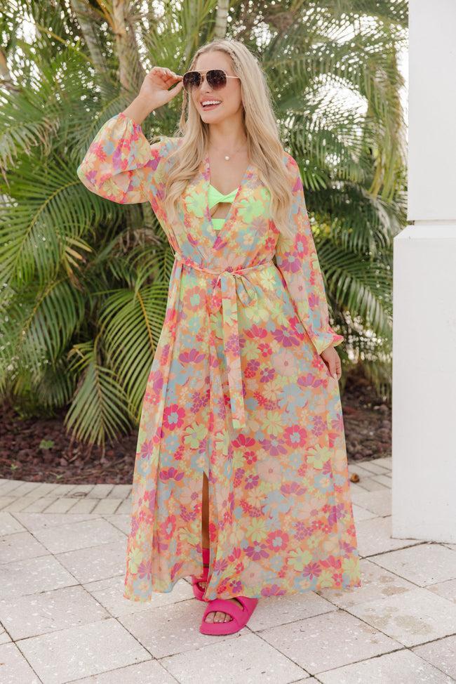 Eyes On Paradise in Fiji Floral Multi Floral Belted Kimono Cover Up Product Image