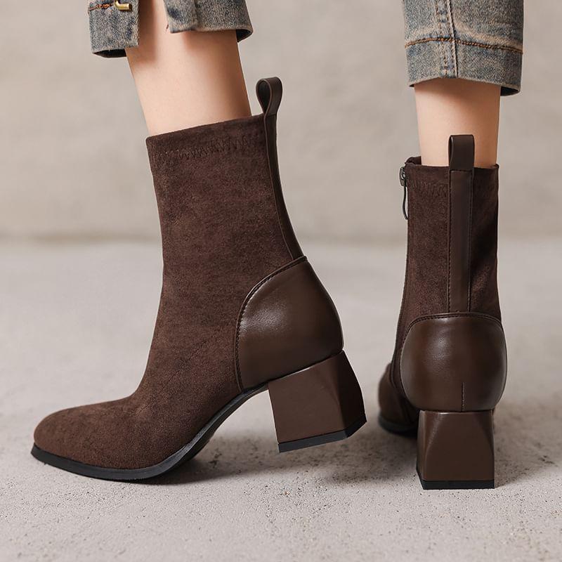 Square Toe Faux Suede Block Heel Short Boots product image