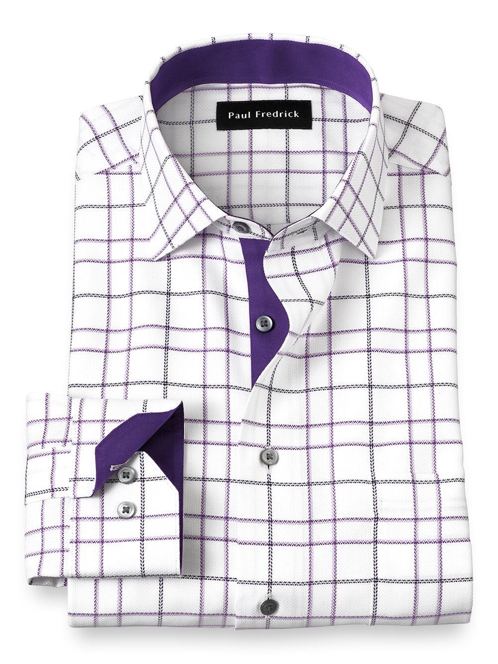 Slim Fit Non-iron Cotton Windowpane Dress Shirt With Contrast Trim Product Image