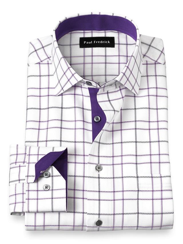 Slim Fit Non-iron Cotton Windowpane Dress Shirt With Contrast Trim Product Image