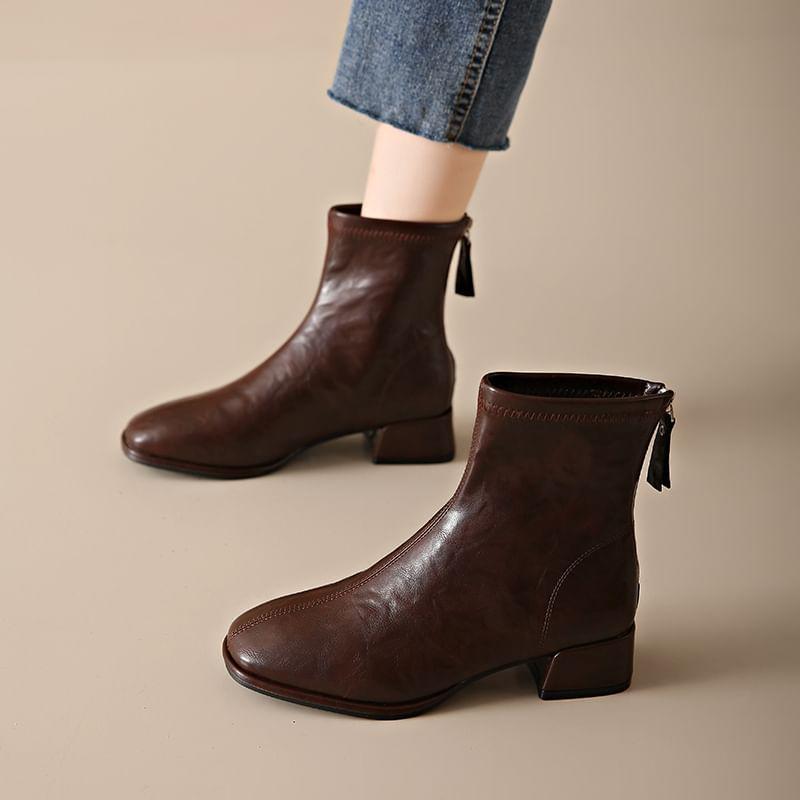 Plain Faux Leather Chunky Heel Short Boots product image