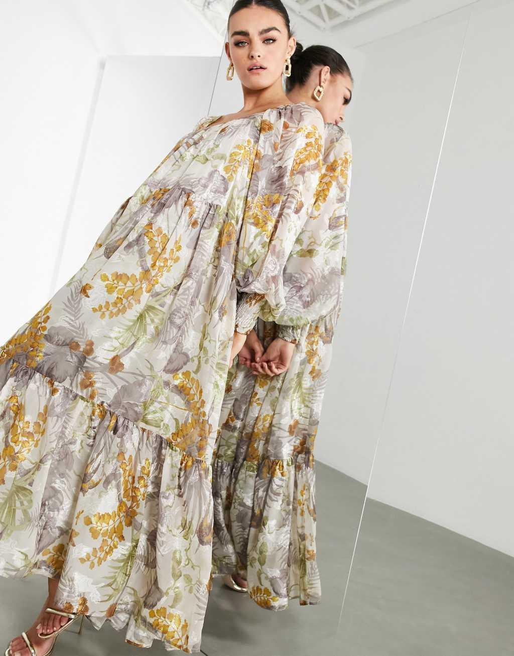 ASOS EDITION oversized maxi dress in floral satin burnout with square neck Product Image