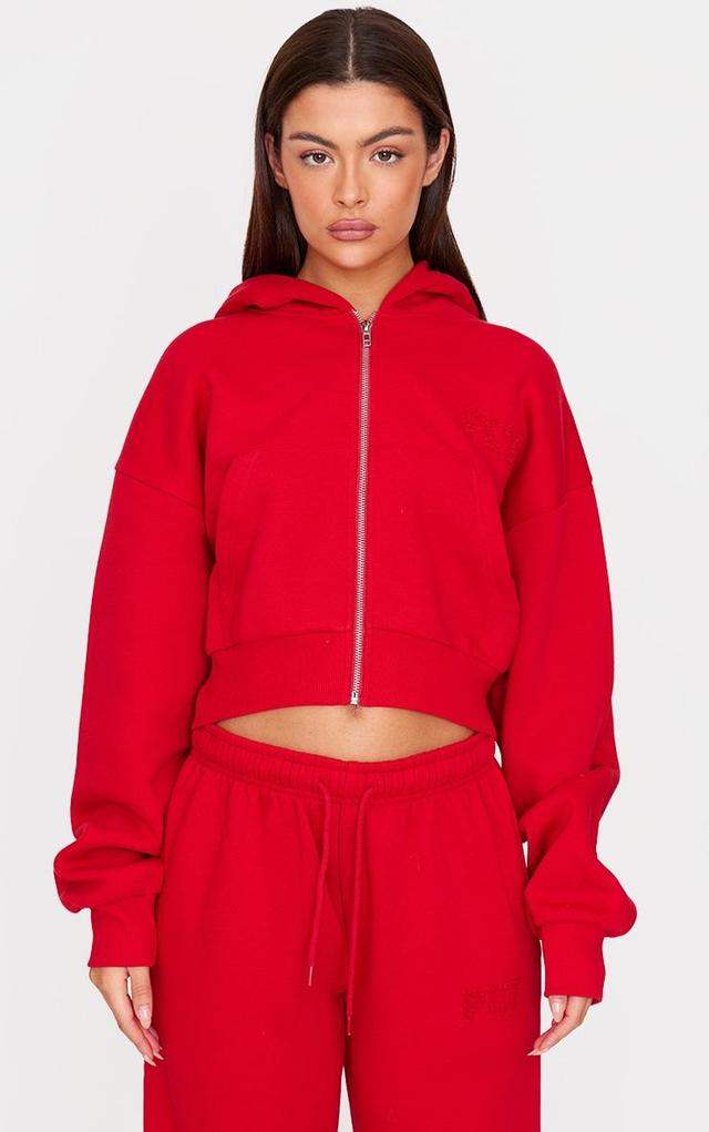 PRETTYLITTLETHING Red Borg Graphic Zip Up Hoodie Product Image