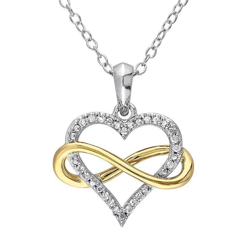 Stella Grace Two Tone Sterling Silver 1/10 Carat T.W. Diamond Infinity & Heart Pendant, Womens Product Image