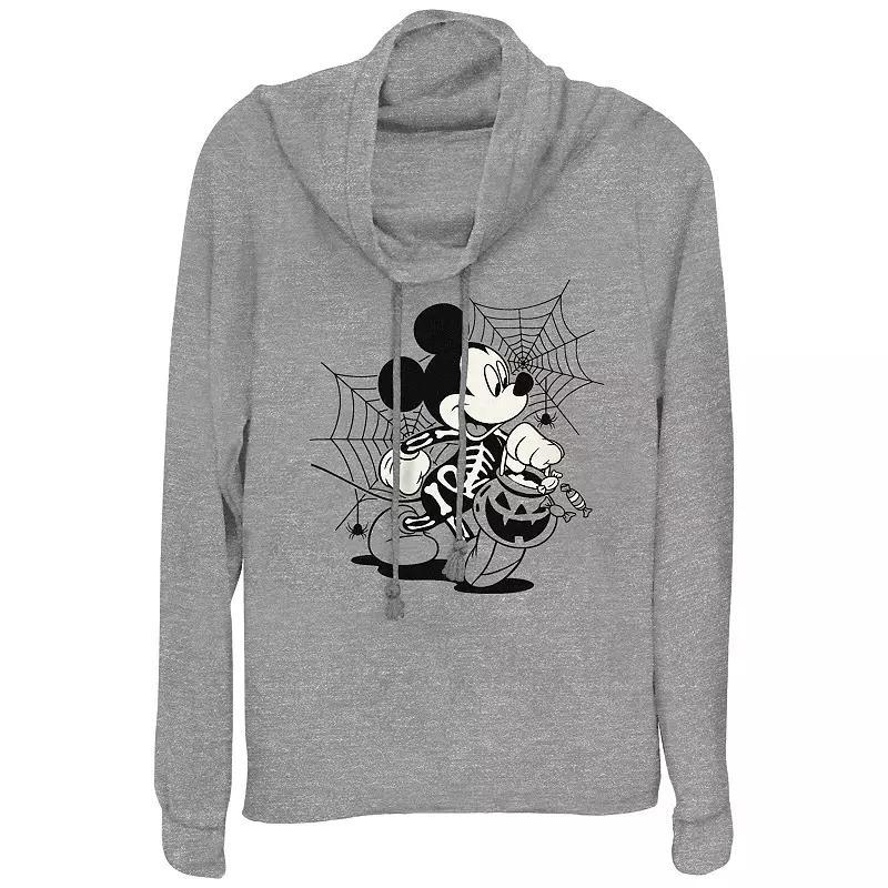 Disneys Mickey Mouse Skeleton Trick Or Treater Womens Cowlneck Graphic Lightweight Long Sleeve Gray Grey Product Image