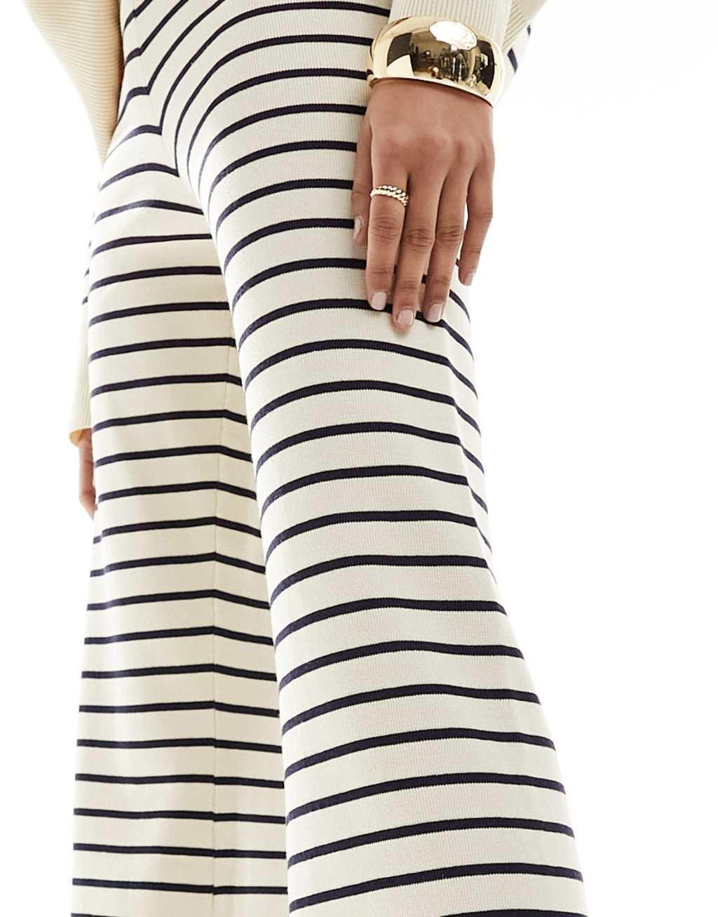 Pretty Lavish striped wide leg pants in cream and navy - part of a set Product Image