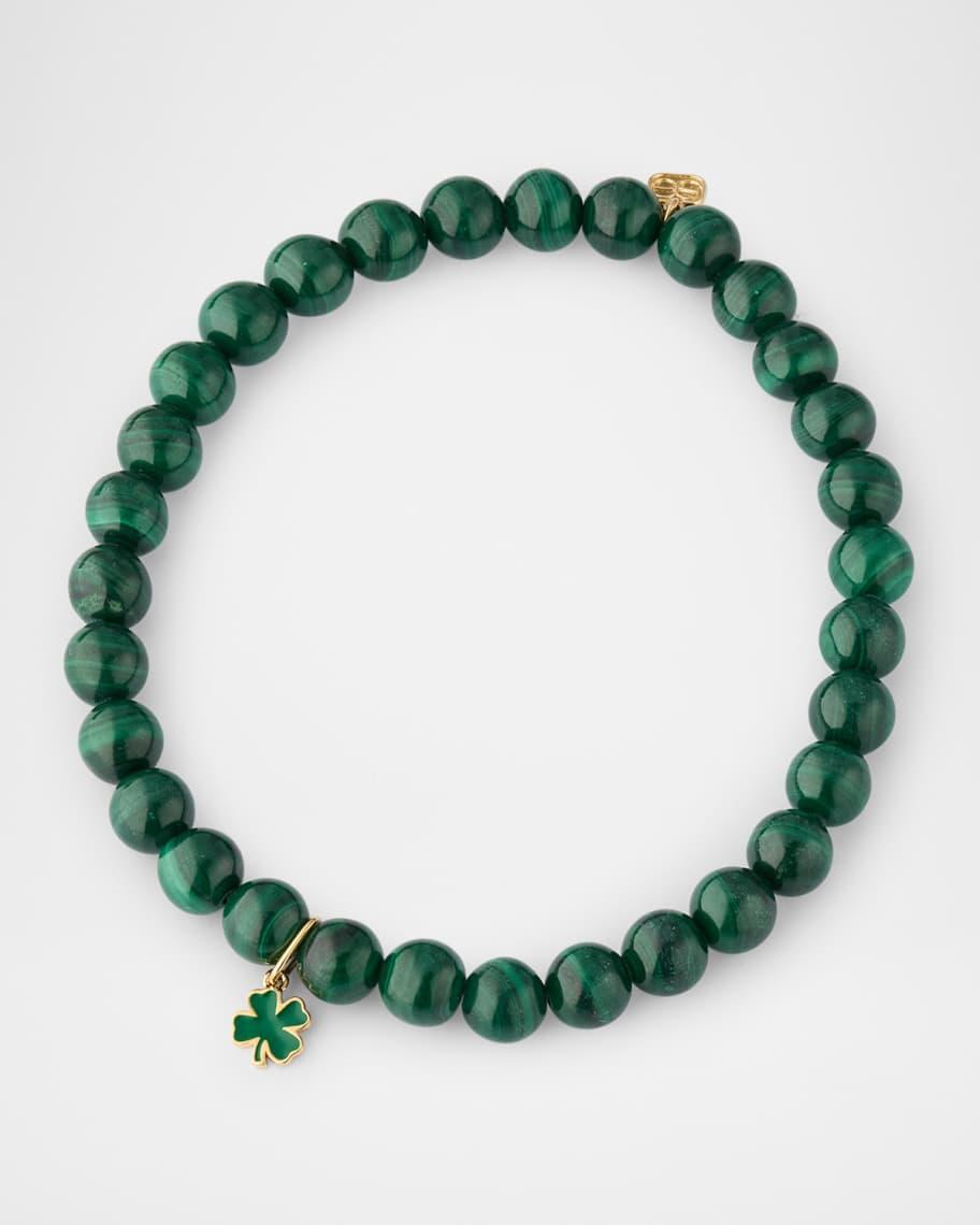 Men's Malachite Beaded Bracelet with Enamel Clover Charm  Product Image