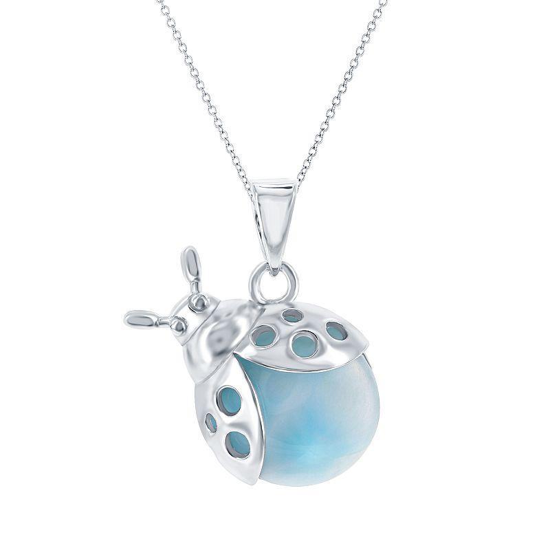 Sterling Silver Larimar Lady Bug Pendant Necklace, Womens Silvertone Product Image