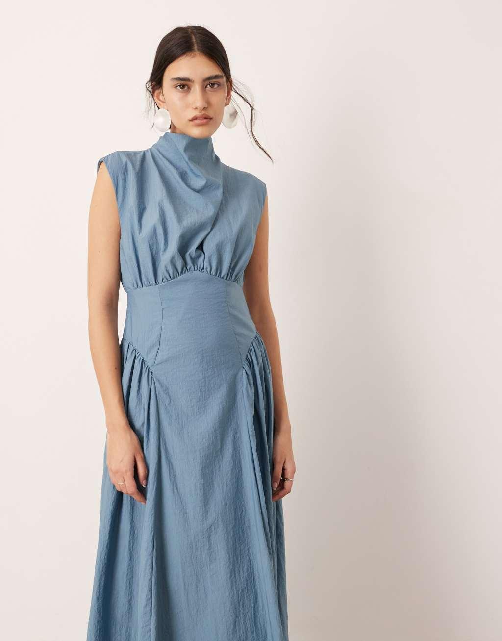 ASOS EDITION sleeveless nipped in waist midi dress in dusky blue Product Image