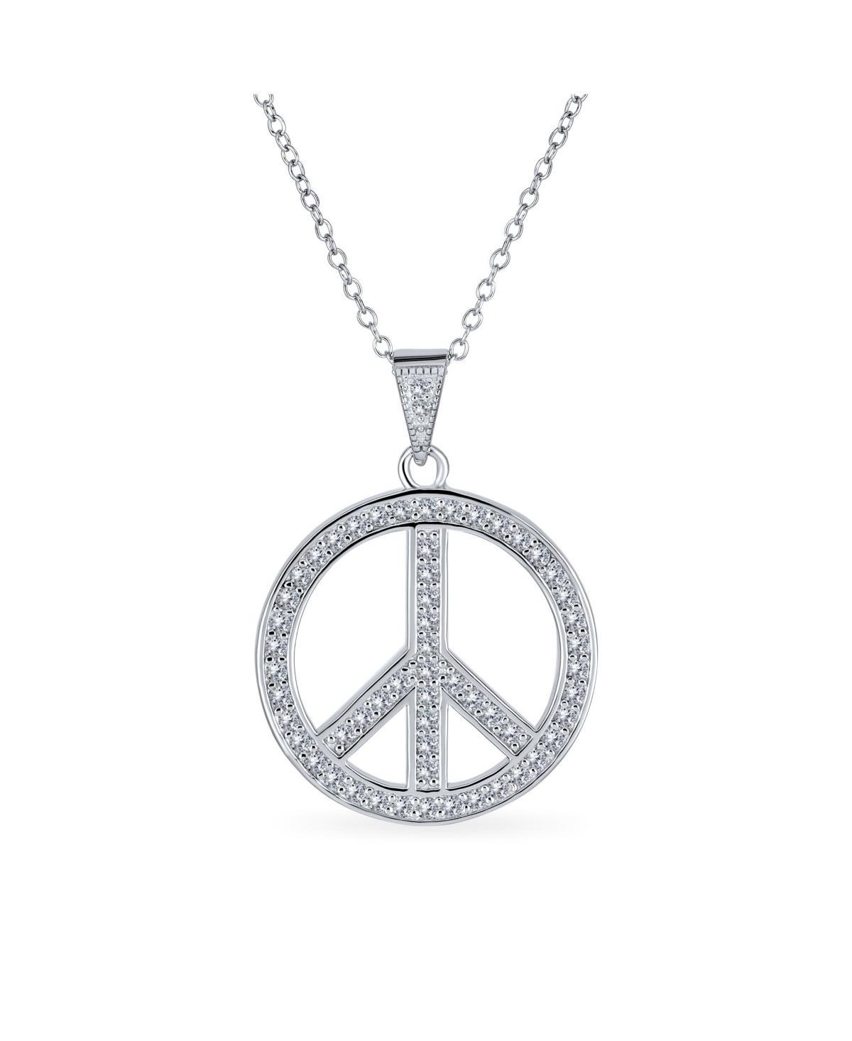 Bling Jewelry Pave Cubic Zirconia Cz Open Peace Sign Pendant Necklace For For Women Sterling Silver With Chain Product Image