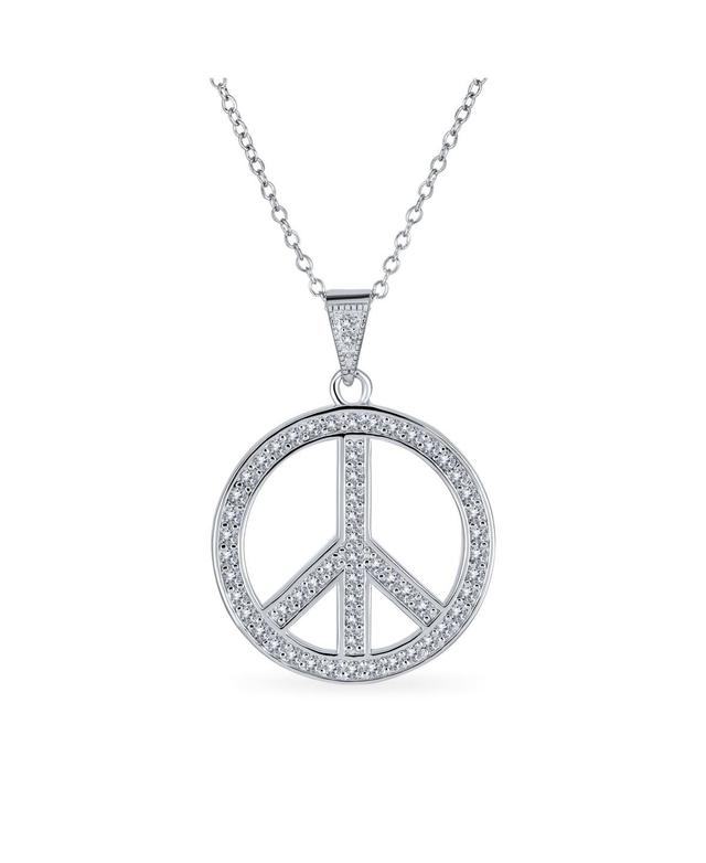 Bling Jewelry Pave Cubic Zirconia Cz Open Peace Sign Pendant Necklace For For Women Sterling Silver With Chain Product Image