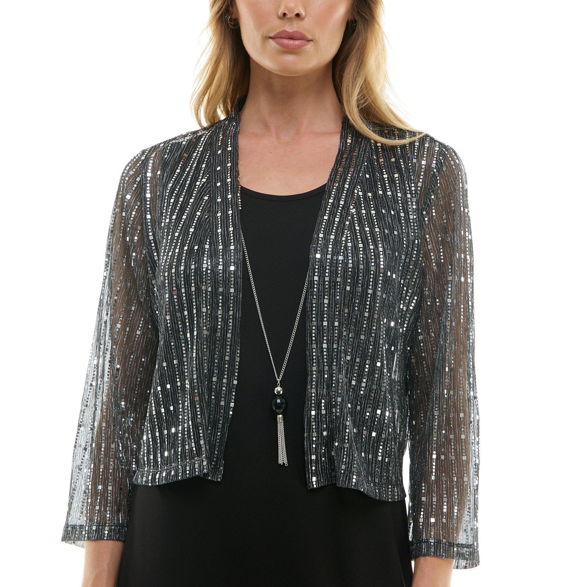 2Fer Jacket Tank Dress w/ Detachable Necklace, Silver/Black Product Image