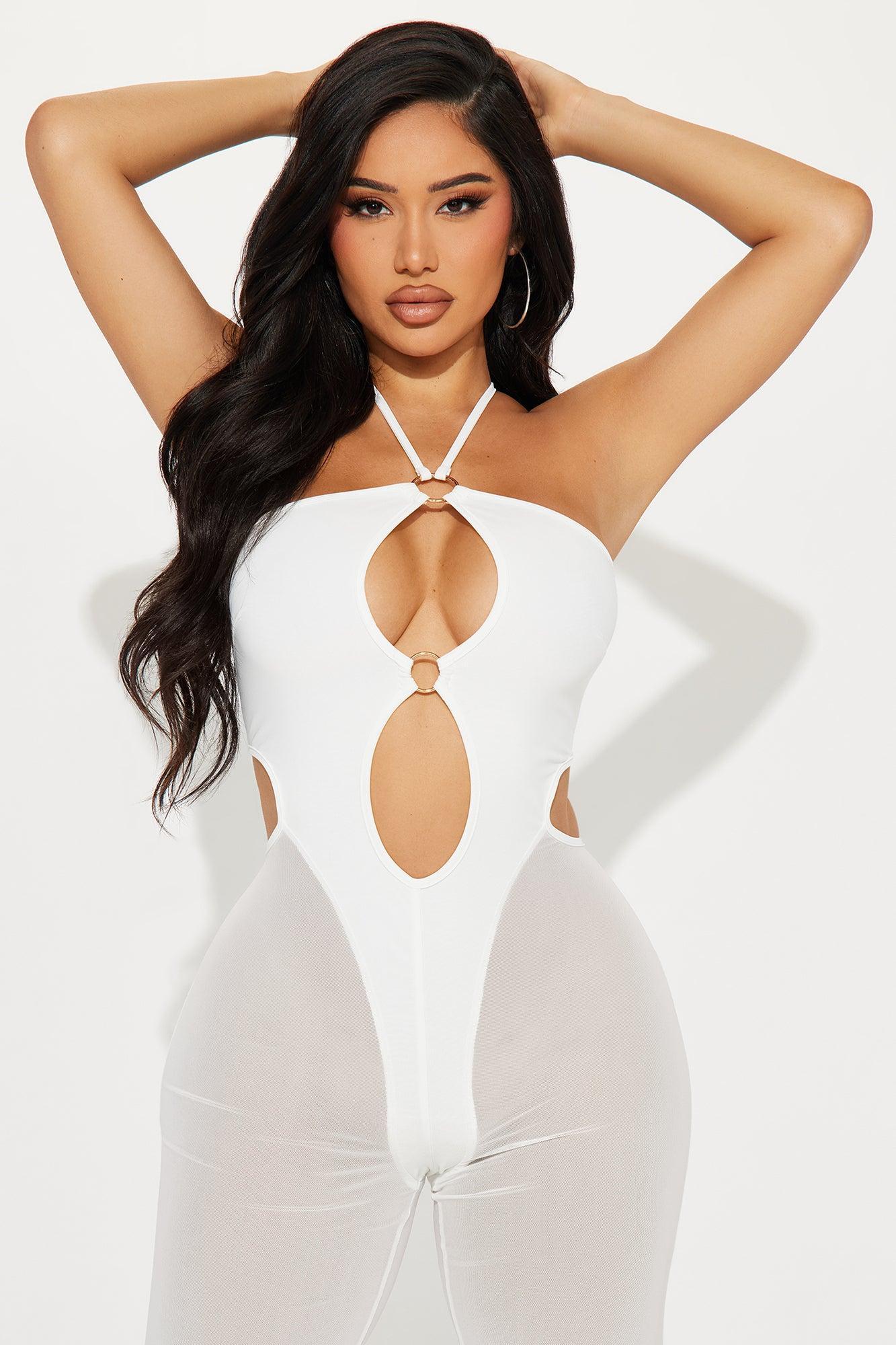 Black Widow Mesh Jumpsuit - White Product Image