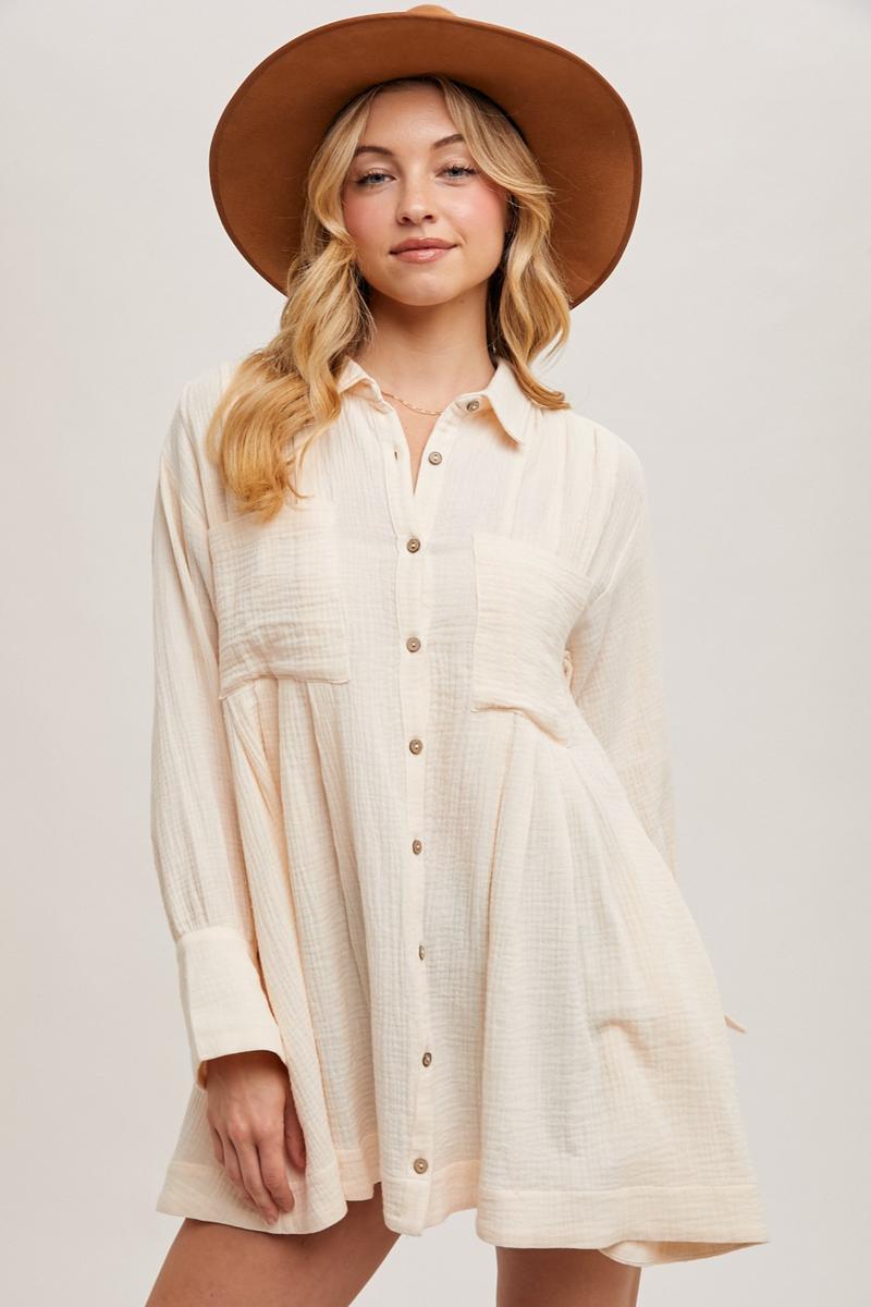 Button Down Shirt Tunic Dress Product Image