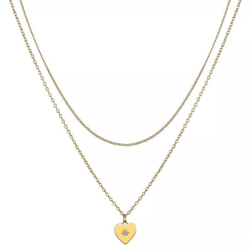 Aqua Moda Waterproof Gold Tone Cubic Zirconia Heart Double Strand Pendant Necklace, Womens Product Image