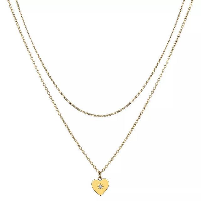 Aqua Moda Waterproof Gold Tone Cubic Zirconia Heart Double Strand Pendant Necklace, Womens Product Image