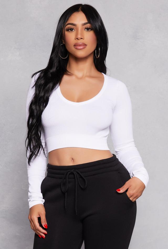 Womens Seamless Ribbed Knit Long Sleeve Crop Top Product Image