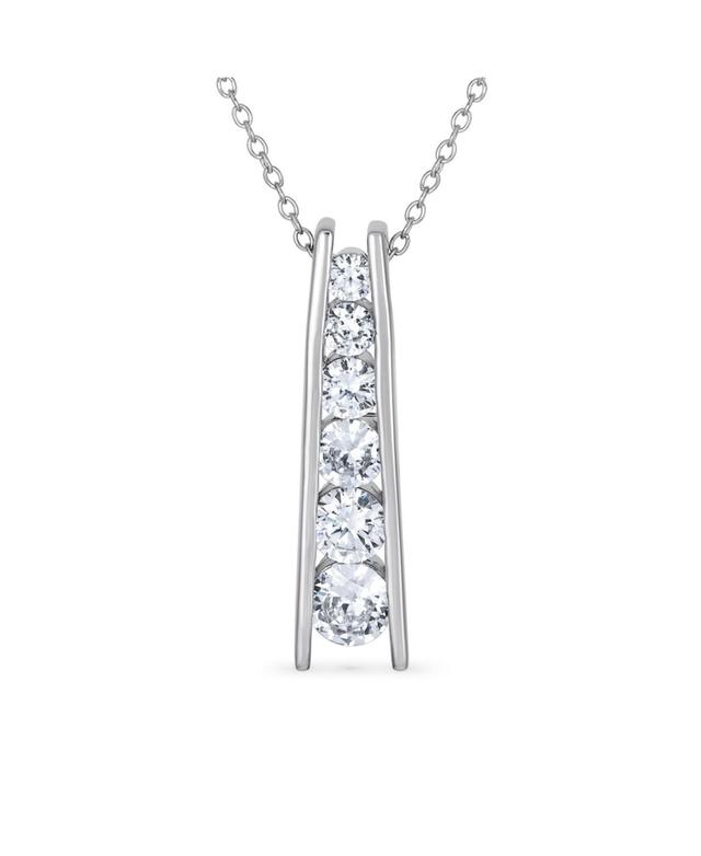 Bling Jewelry Solitaire Round Cubic Zirconia Cz Graduated Past Present Future Pendant Necklace Journey Bar Pendant Necklace For Women Sterling Silver Product Image