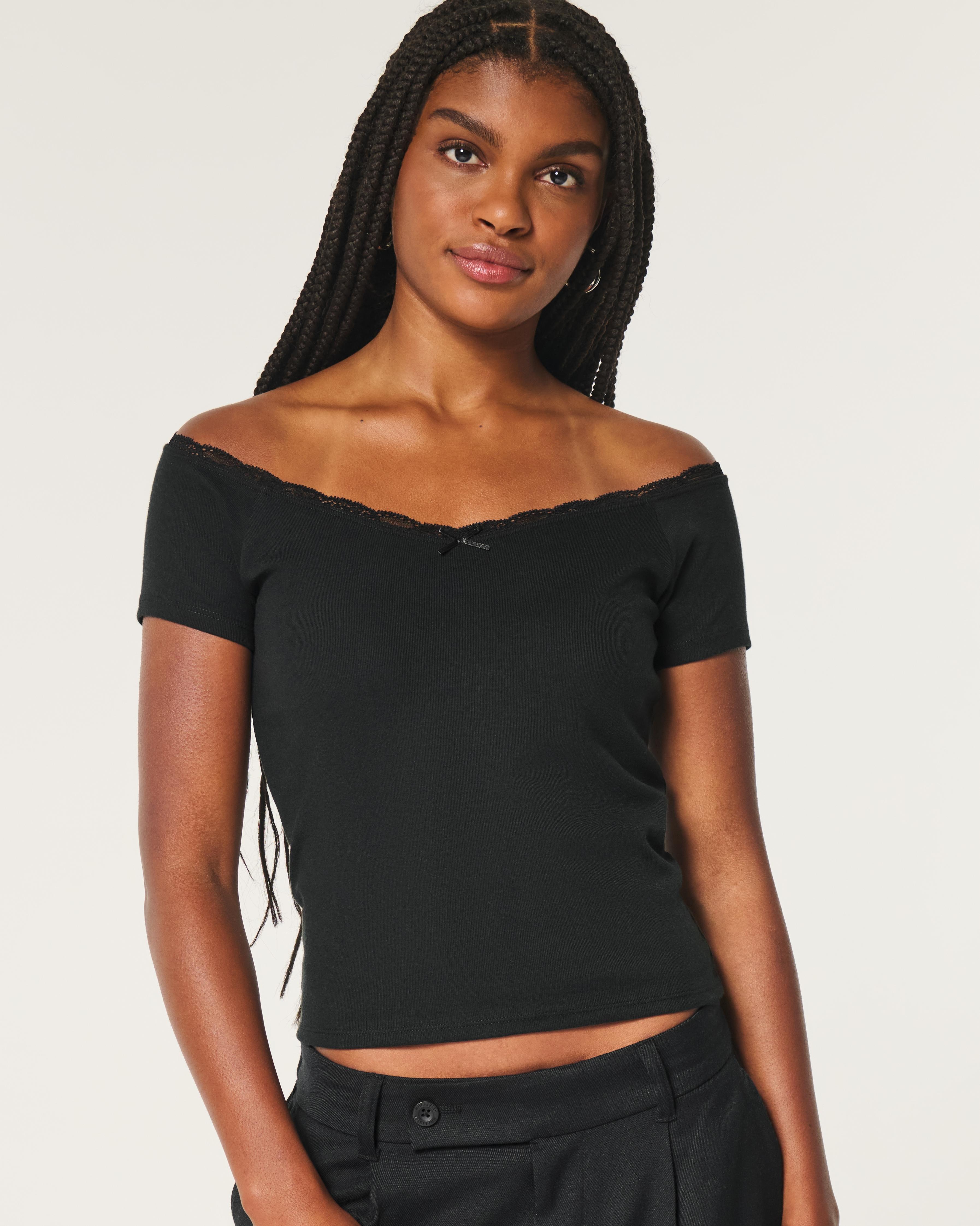 Off-the-Shoulder Lace Trim Top Product Image