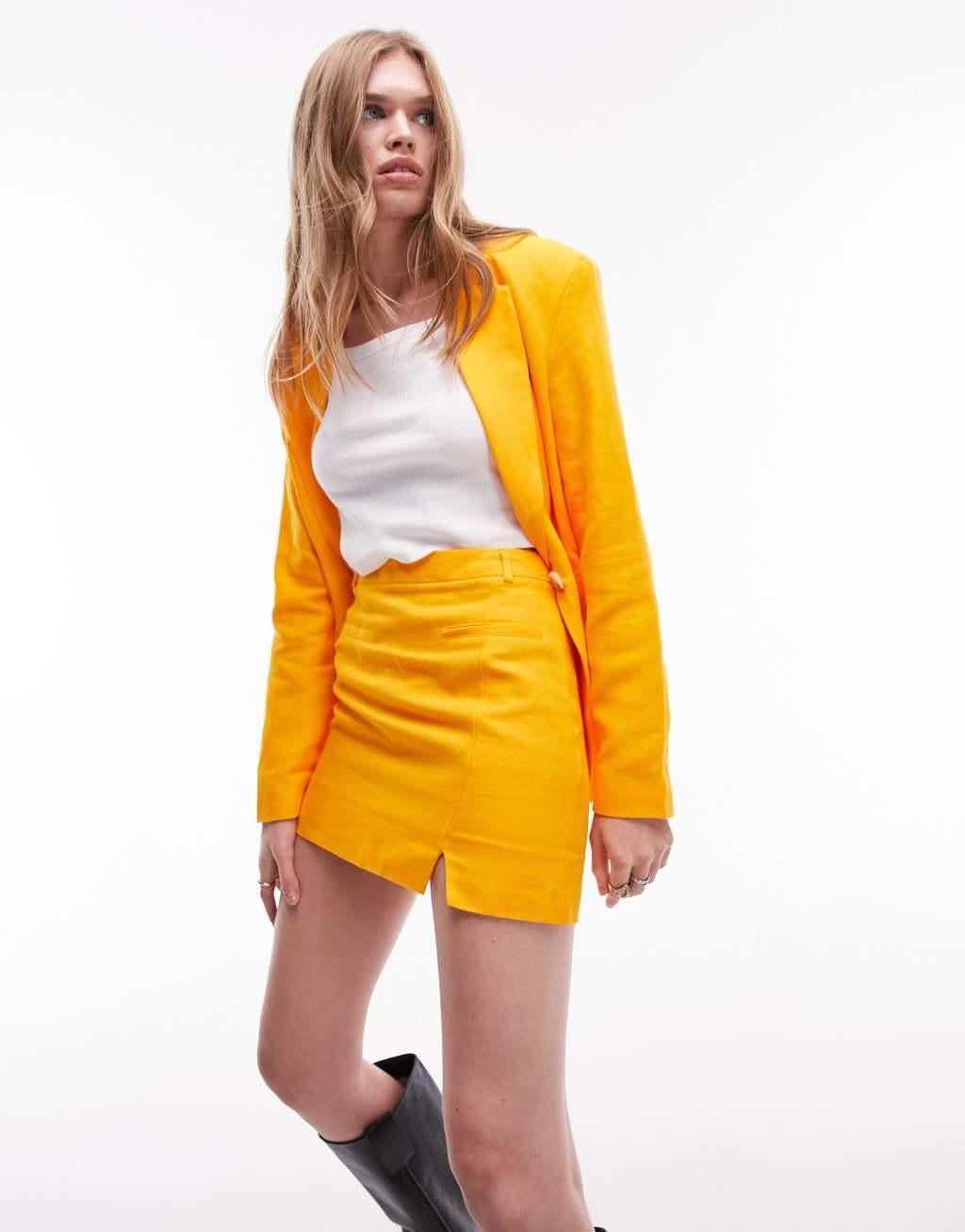 Topshop linen blend pelmet skirt in mango Product Image