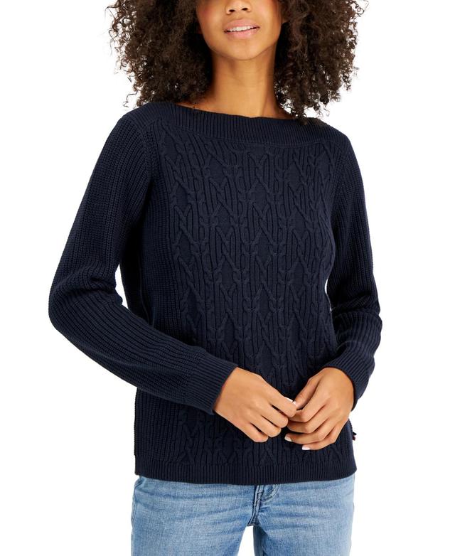 Tommy Hilfiger Womens Boat-Neck Cable Knit Cate Sweater Product Image