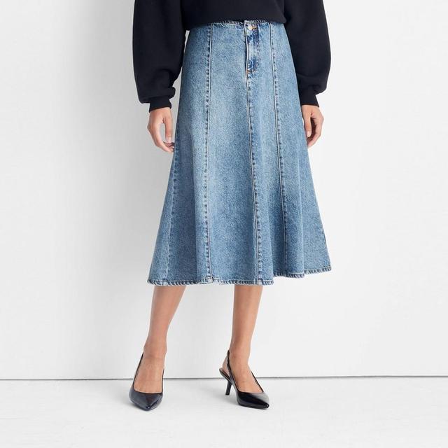 Womens Flared Denim Midi Skirt - Future Collective Medium Wash Product Image