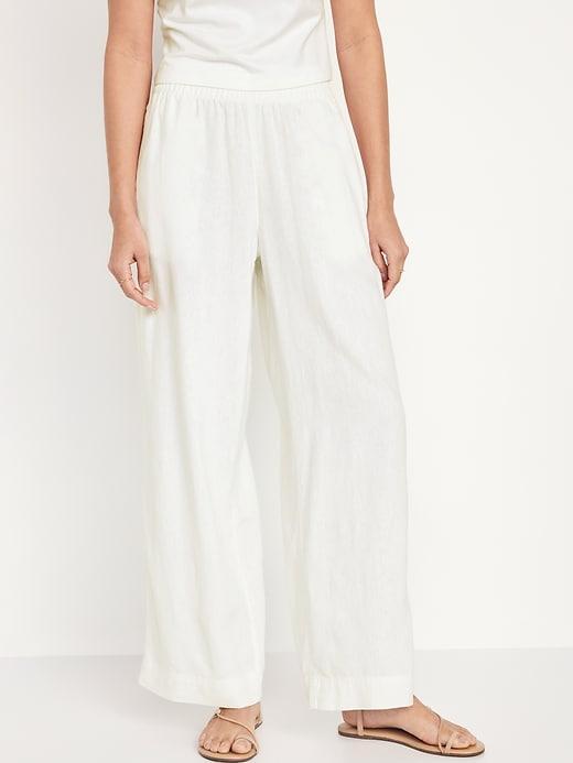 High-Waisted Linen-Blend Wide-Leg Pants Product Image