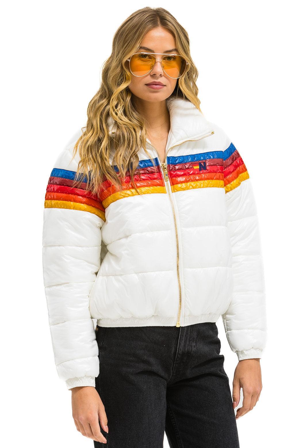 5 STRIPE LUXE APRES PUFFER JACKET - GLOSSY WHITE Female Product Image