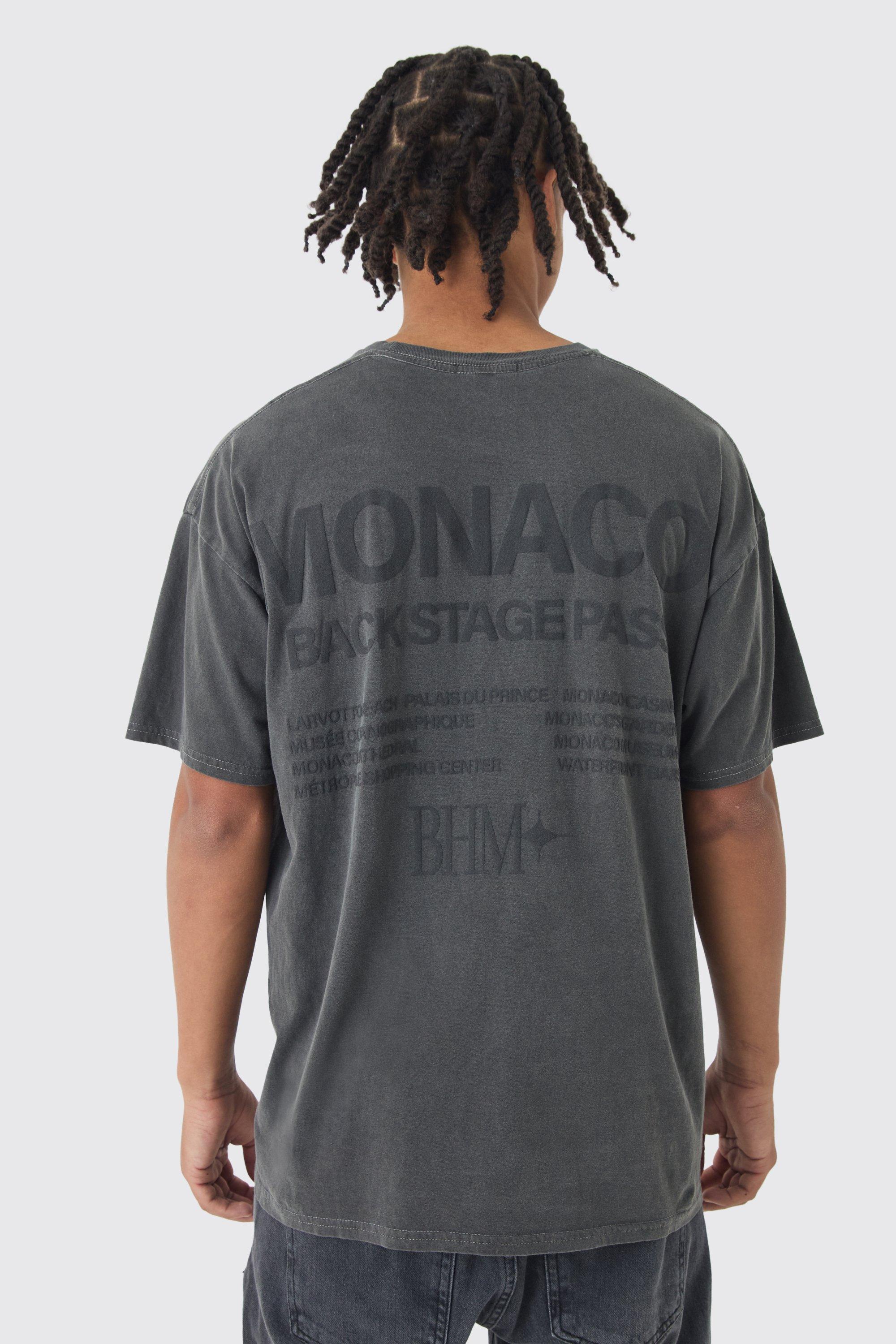 Oversized Monaco Washed Flock Print Washed T-Shirt | boohooMAN USA Product Image