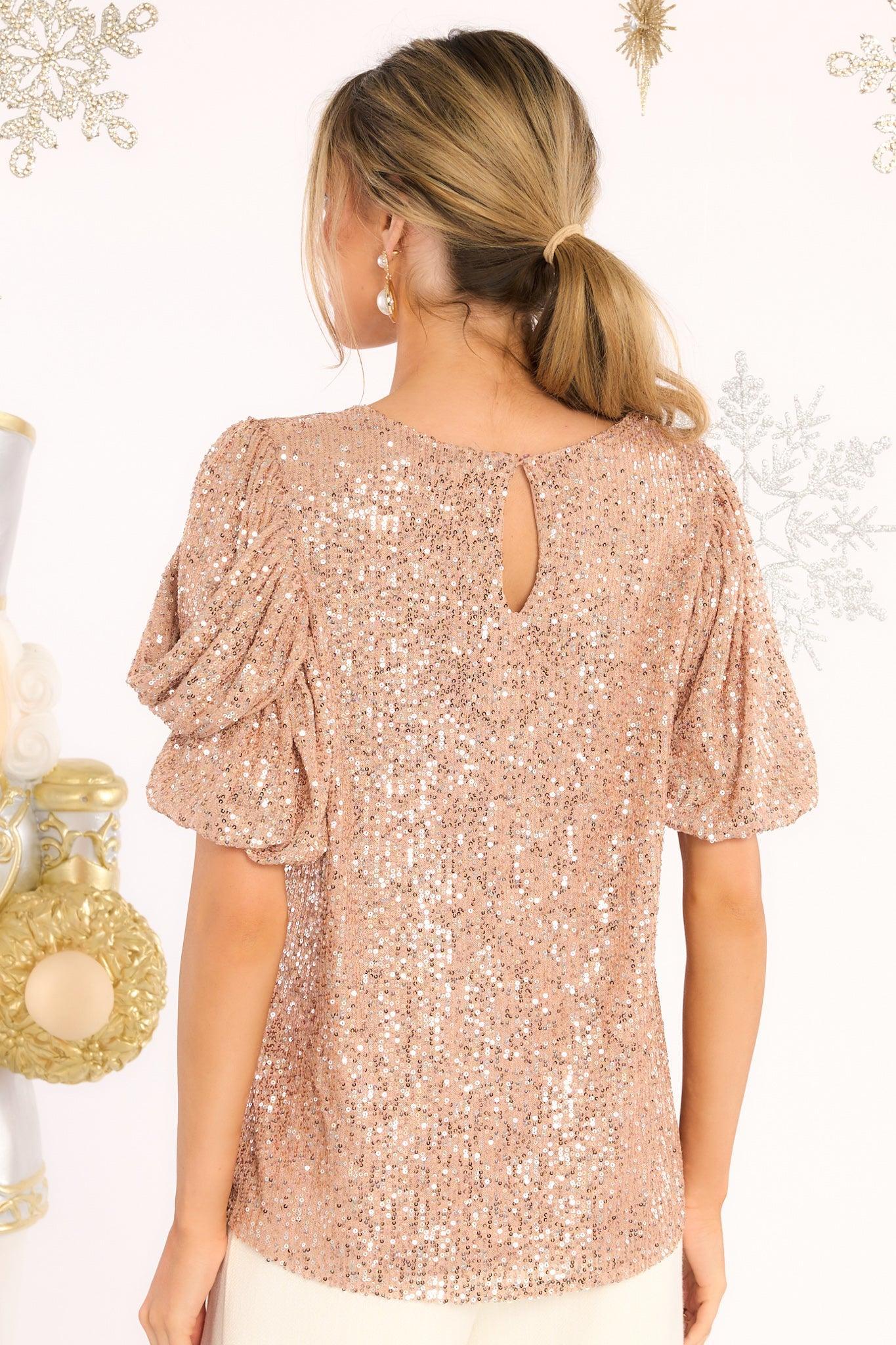 Shimmering Delight Champagne Sequin Top Product Image