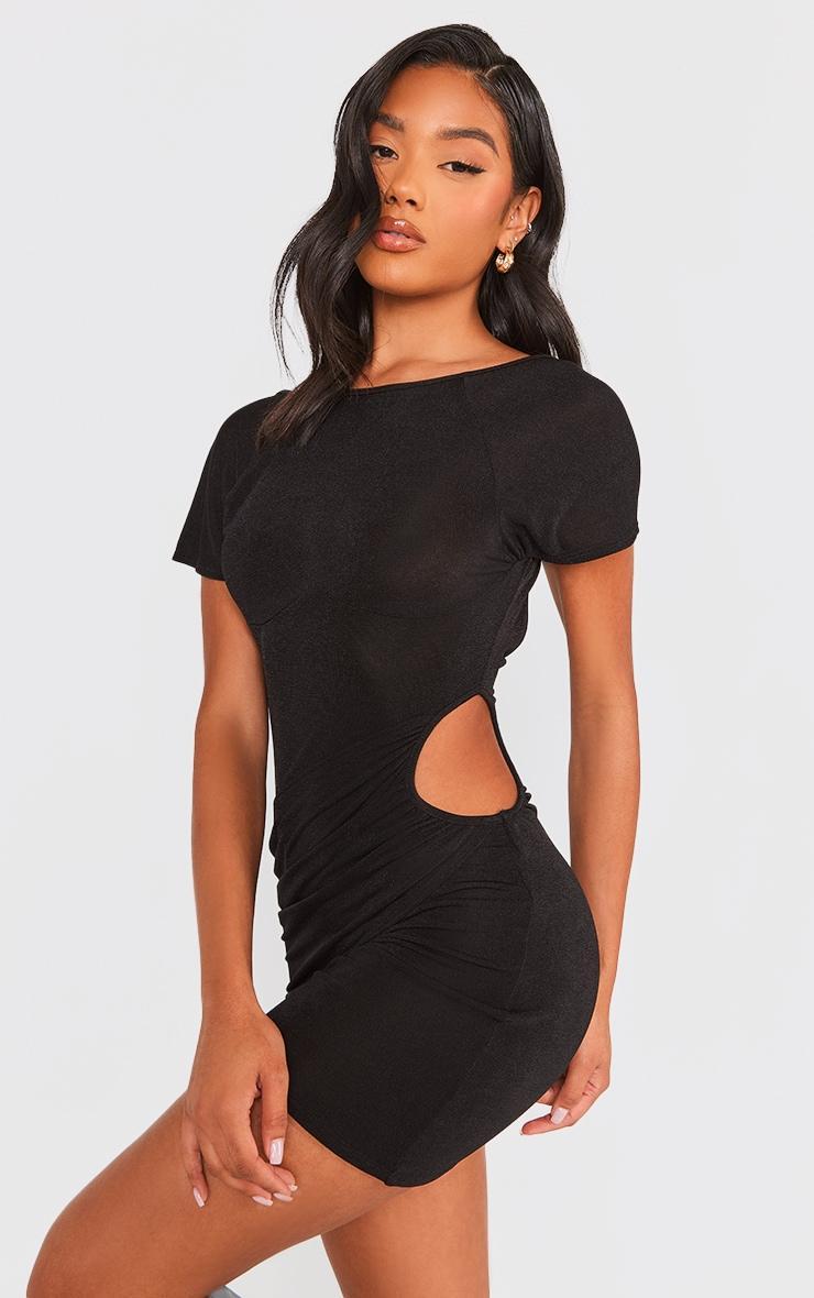 Black Slinky Draped Open Back Bodycon Dress Product Image