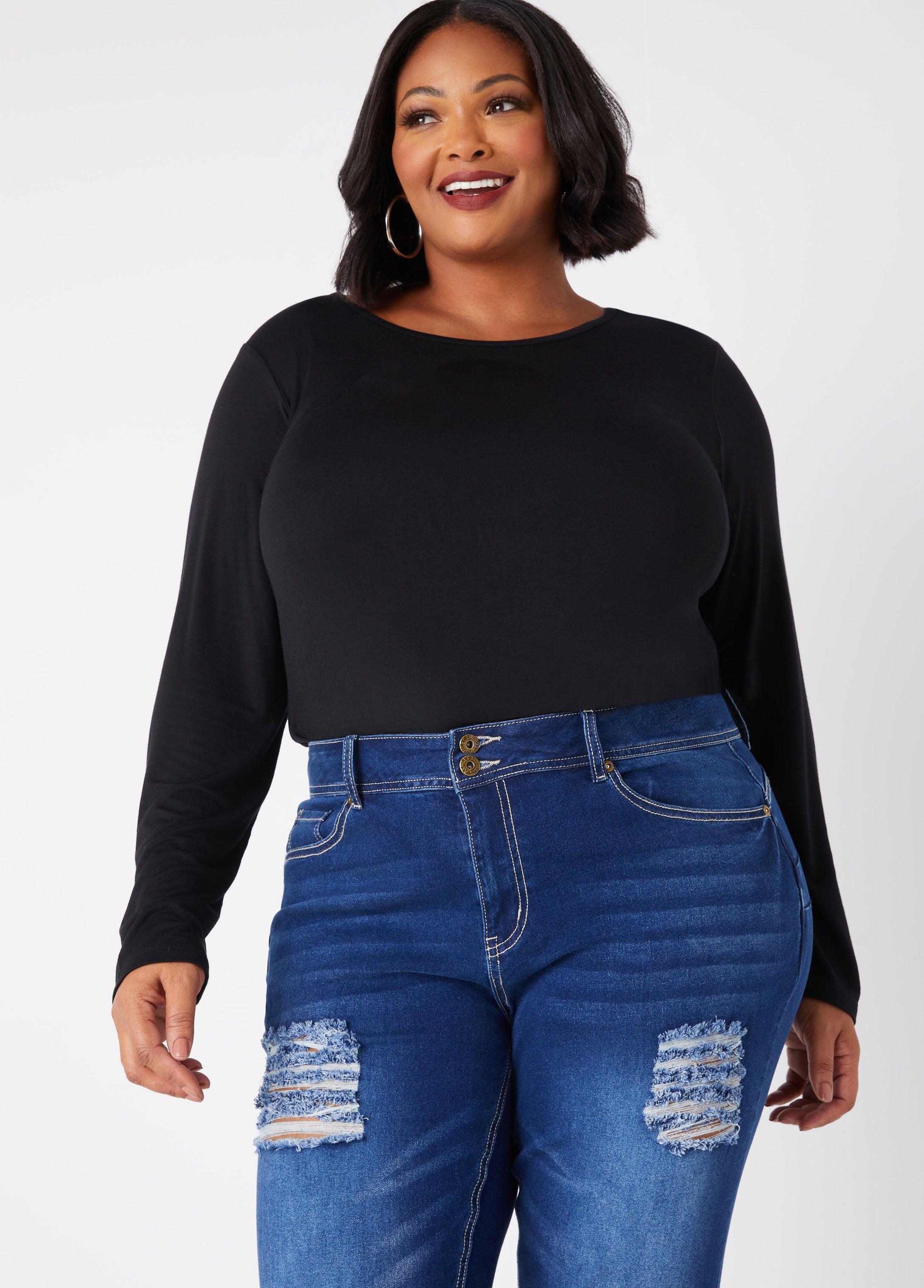 Plus Size Basic Long Sleeve Jersey Tee Ashley Stewart Product Image