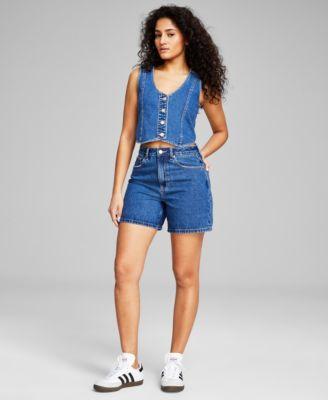 Now This Womens Denim Cropped Vest High Rise Denim Bermuda Shorts Created For Macys Product Image