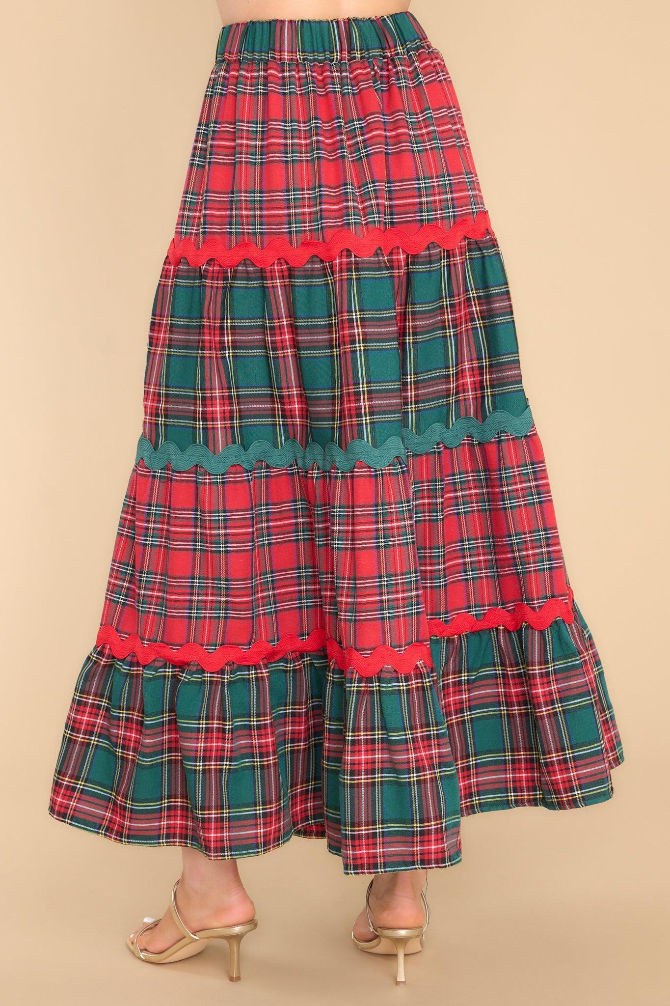 Aura Mistletoe Moments Red Plaid Maxi Skirt Product Image