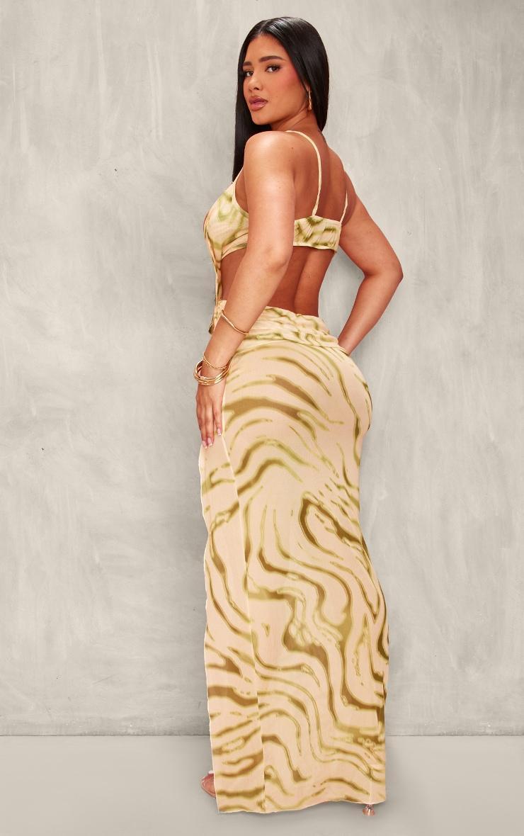 Shape Green Zebra Printed Mesh Knot Cut Out Maxi Dress Product Image