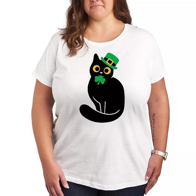 Plus Black Cat Holding Clover Graphic Tee, Womens Product Image