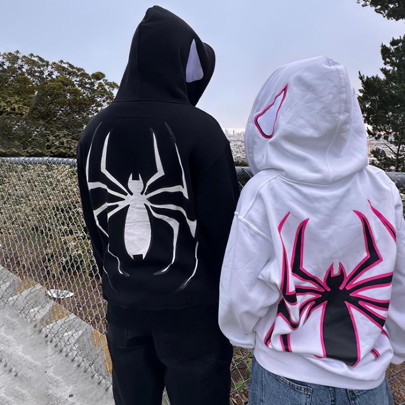 Sopula Y2k Spider Print Graphic Couple Pullover Hoodie Product Image