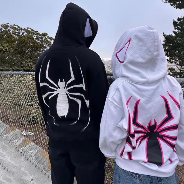 Sopula Y2k Spider Print Graphic Couple Pullover Hoodie Product Image