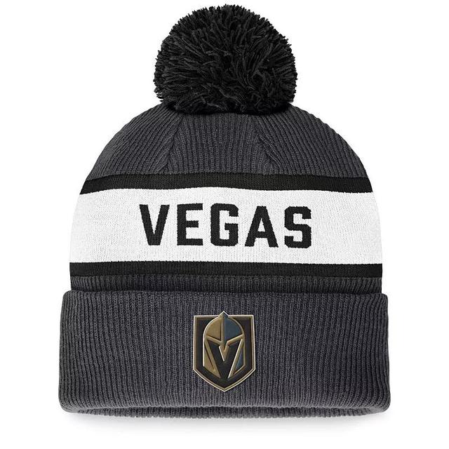 Mens Fanatics Branded Charcoal Vegas Golden Knights Fundamental Wordmark Cuffed Knit Hat with Pom Product Image