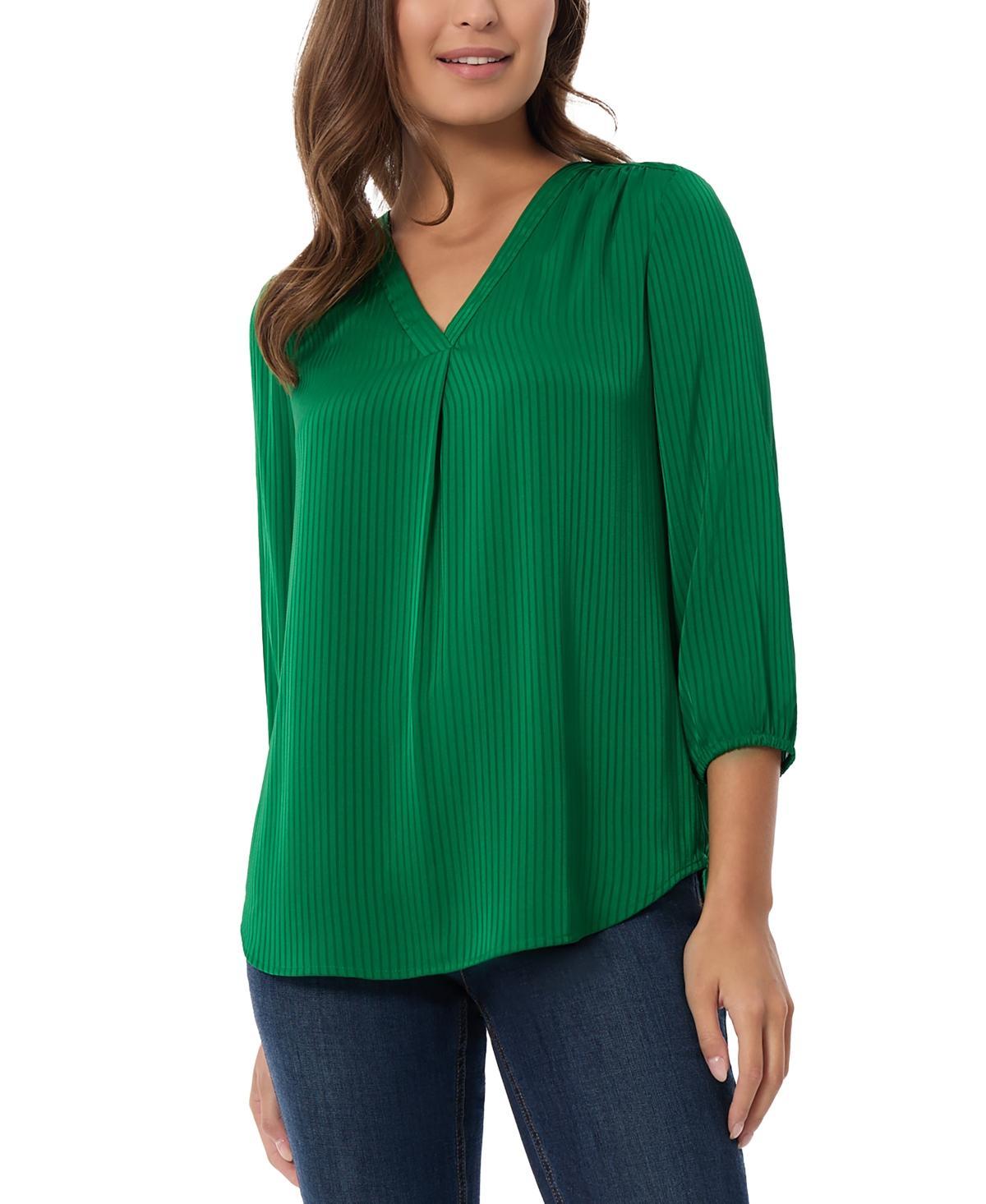 Jones New York Womens Pleated V-Neck 3/4-Sleeve Top Product Image