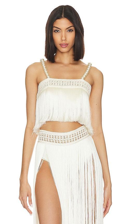 PatBO Pearl Beaded Fringe Crop Top Product Image