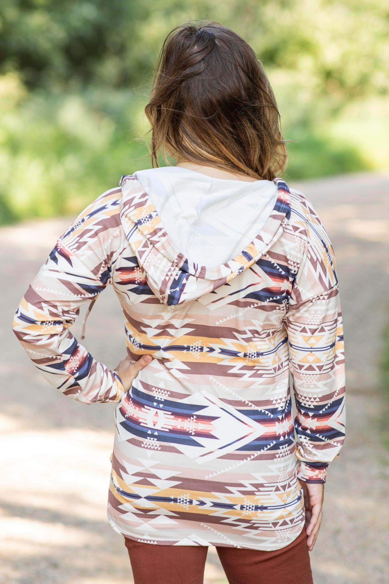 Tan Multicolor Aztec Print Hooded Top Product Image