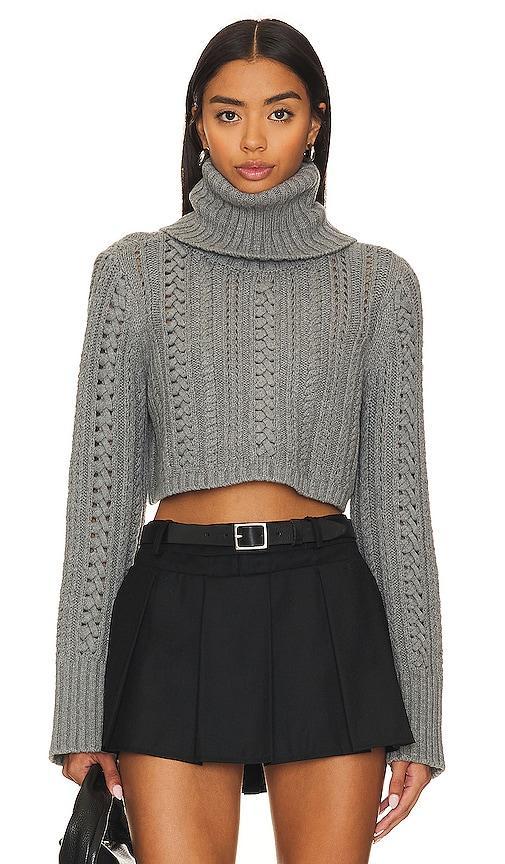 Camila Coelho Daria Cable Sweater in Grey. Size L, M, S, XL, XXS. Product Image