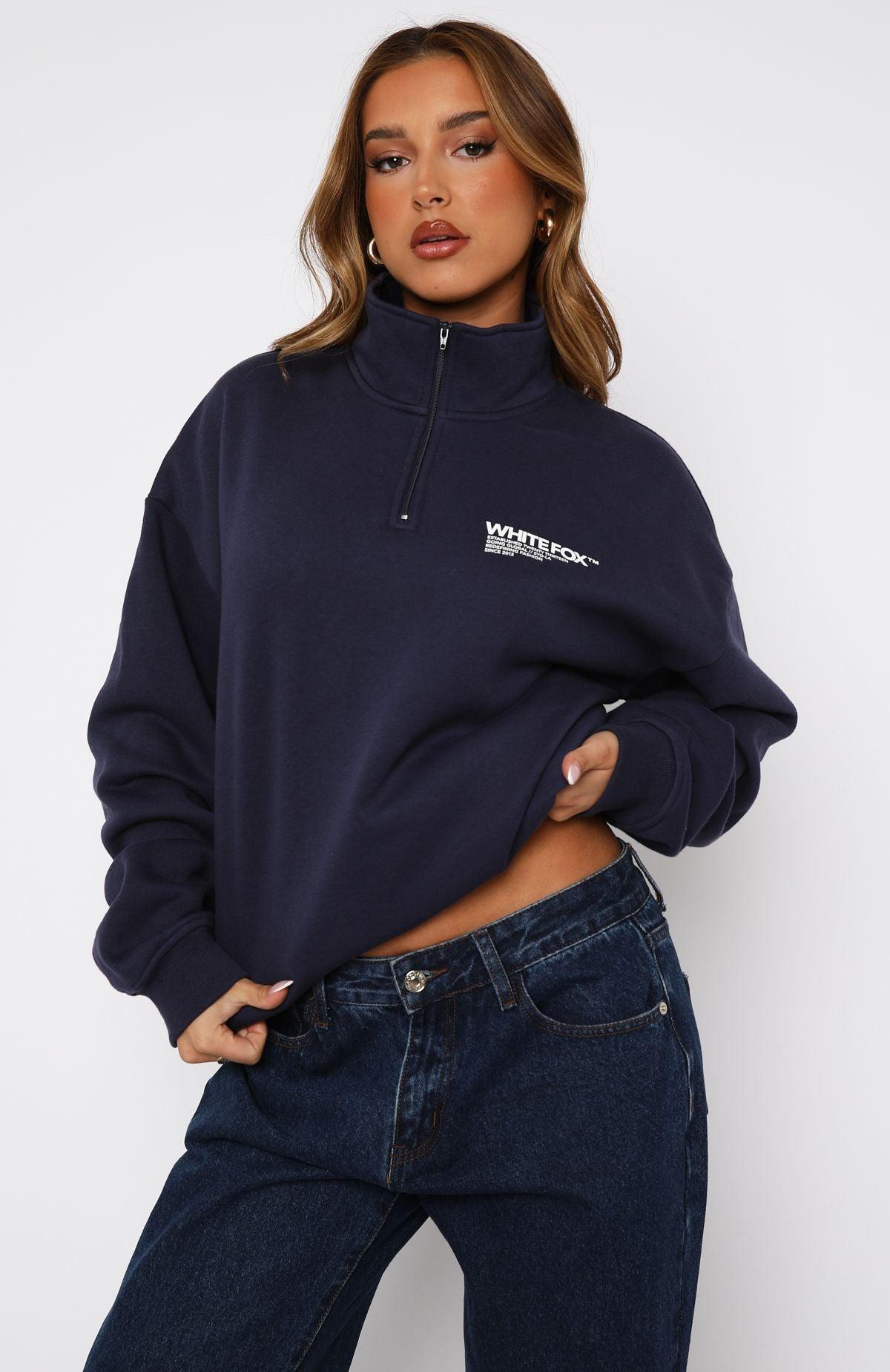 Like No One Else Zip Front Sweater Navy Product Image