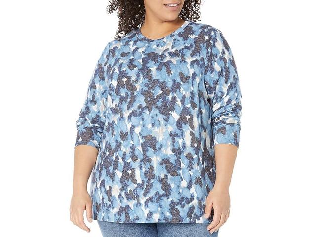 NIC+ZOE Plus Size Sweet Dreams Long Sleeve River Stone Tee Multi) Women's Clothing Product Image