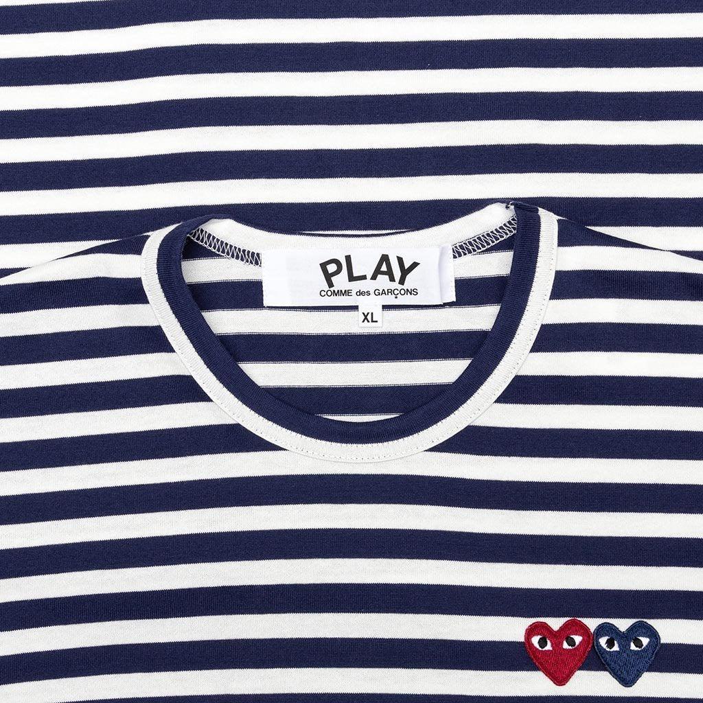 Double Heart Striped Shirt - White/Navy Male Product Image