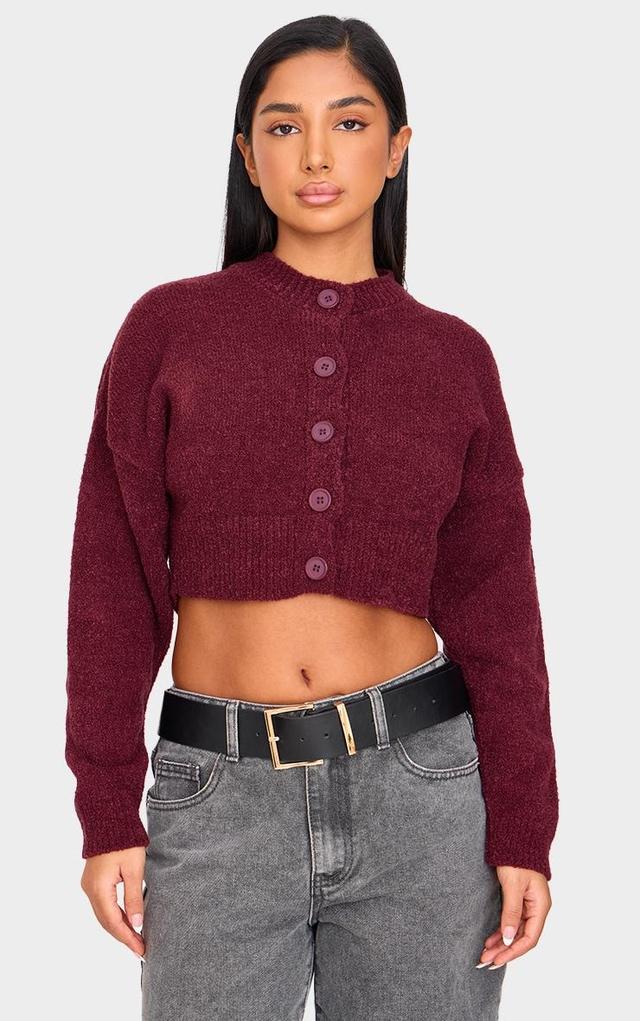 Petite Burgundy Knitted Button Up Cardigan Product Image