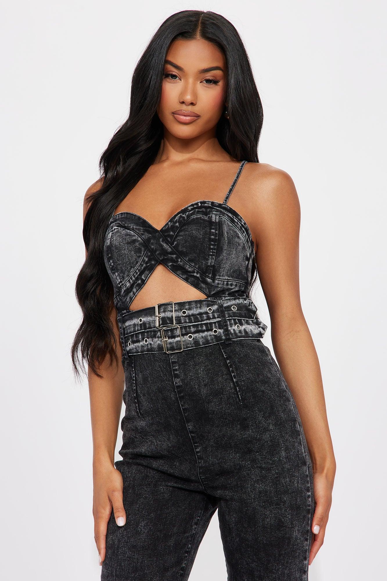 Causing Trouble Denim Jumpsuit - Black Product Image